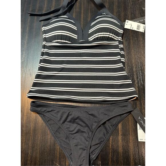 La Blanca NWT set size 4 tankini top & black bottoms striped black and white - Picture 6 of 15